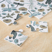 Chic Stylish Dragonflies Blues Teals Grey Flowers Legpuzzel (Zijkant)