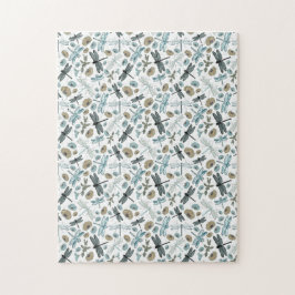 Chic Stylish Dragonflies Blues Teals Grey Flowers Legpuzzel