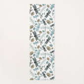 Chic Stylish Dragonfly Flowers Blues Gray Yogamat (Voorkant)