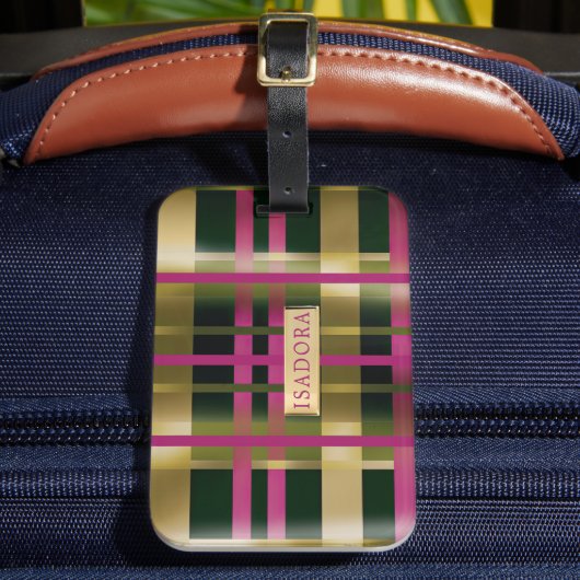 Chic & Stylish Fuchsia Green Pset Personalized Bagagelabel (Voorkant Insitu 2)