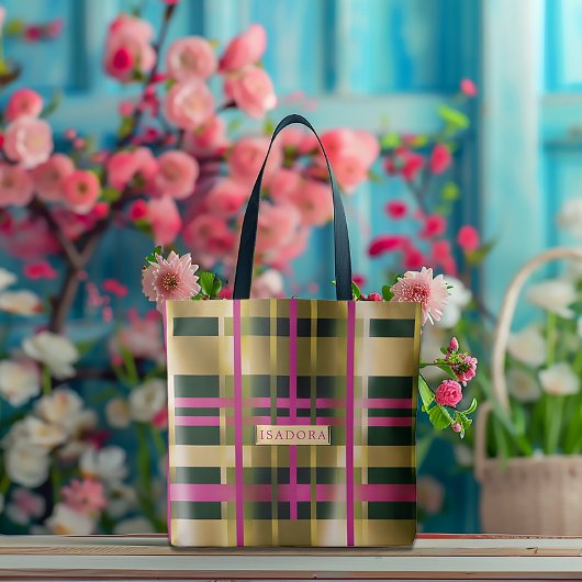 Chic & Stylish Fuchsia Green Pset Personalized Tote Bag