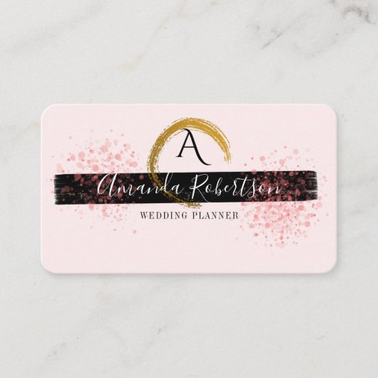 Chic Stylish Gold Bruske Stroke Blush Pink Script Visitekaartje (Voorkant)