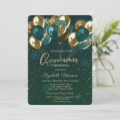 Chic Stylish Gold Green Balloons Green Quinceañera Kaart (Staand voorkant)