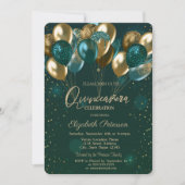 Chic Stylish Gold Green Balloons Green Quinceañera Kaart (Voorkant)