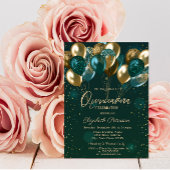 Chic Stylish Gold Green Balloons Green Quinceañera Kaart