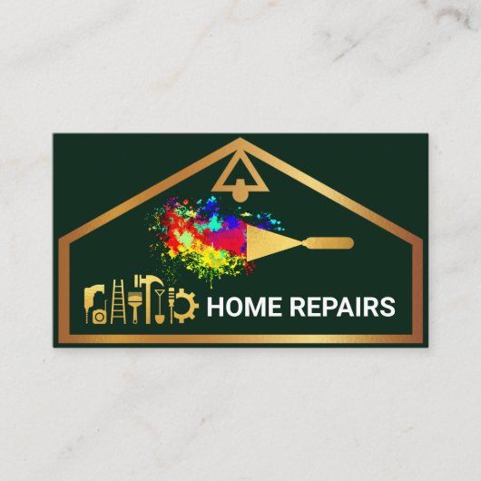 Chic Stylish Gold House Border Handyman Visitekaartje (Voorkant)