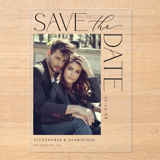 Chic Stylish Mod Photo Save the Date 2 Acryl Uitnodigingen (Voorkant)