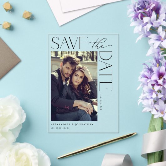 Chic Stylish Mod Photo Save the Date 2 Acryl Uitnodigingen (Insitu (Huwelijk))
