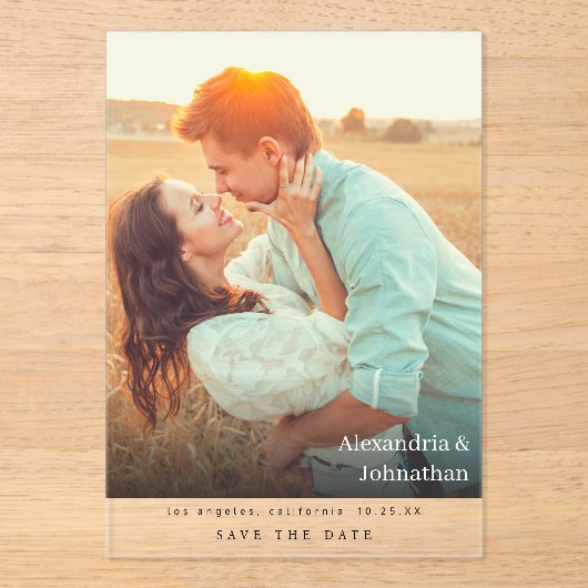 Chic Stylish Mod Photo Save the Date Acryl Uitnodigingen (Voorkant)