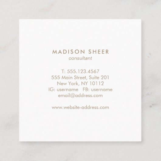 Chic Stylish Modern Beige Linen Vierkante Visitekaartje (Achterkant)