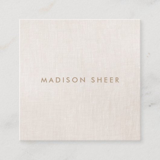 Chic Stylish Modern Beige Linen Vierkante Visitekaartje (Voorkant)