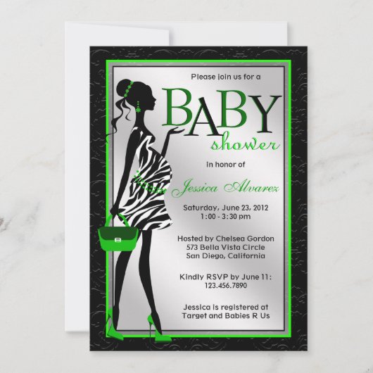 Chic Stylish Modern Ma Green Zebra Baby shower Kaart (Voorkant)