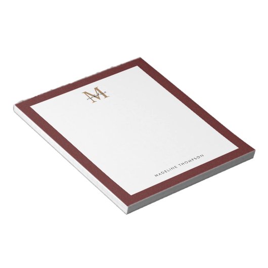 Chic Stylish Script Tweed Red Gold Monogram Notitieblok (Schuin)