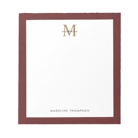 Chic Stylish Script Tweed Red Gold Monogram Notitieblok (Voorkant)