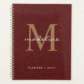 Chic Stylish Script Tweed Red Gold Monogram Planner (Voorkant)