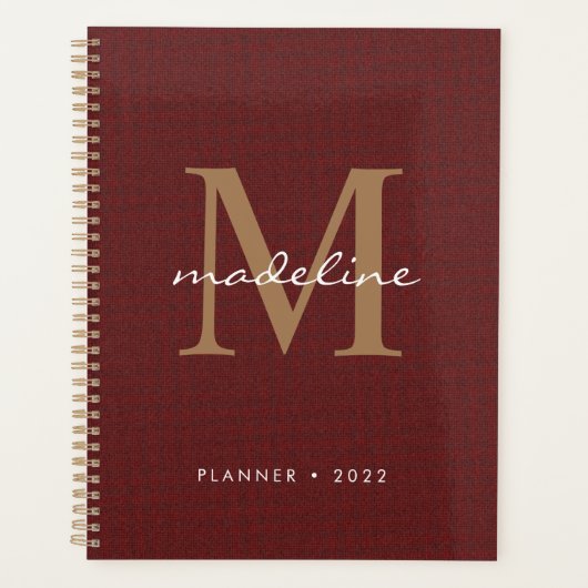 Chic Stylish Script Tweed Red Gold Monogram Planner (Voorkant)