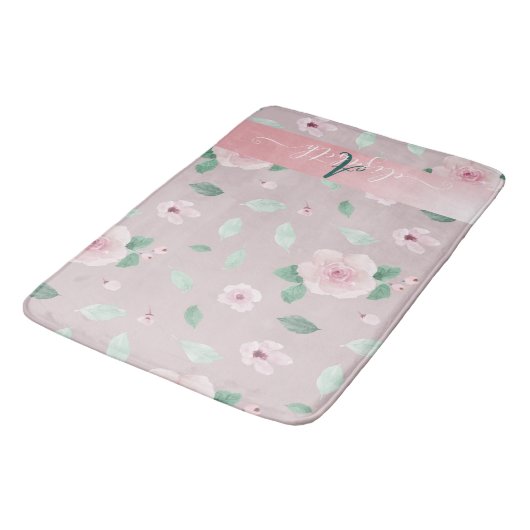 Chic Stylish Waterverf Flowers Monogram Badmat (Gekanteld)