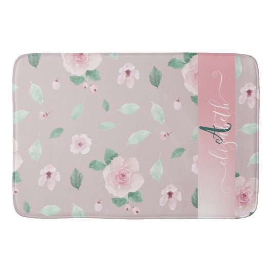 Chic Stylish Waterverf Flowers Monogram Badmat (Voorkant)
