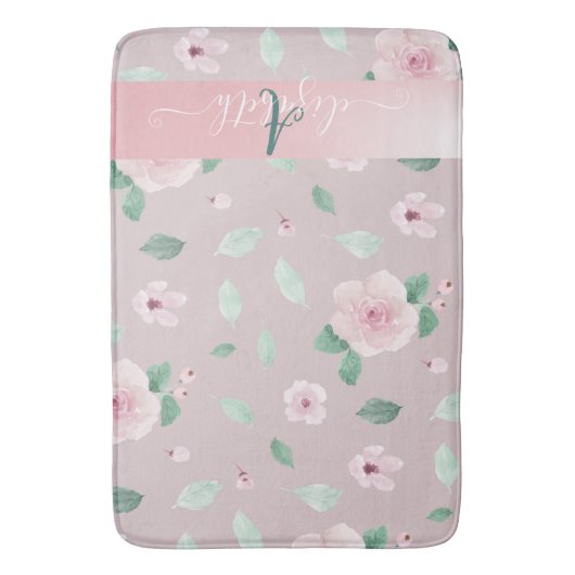 Chic Stylish Waterverf Flowers Monogram Badmat (Voorkant Verticaal)