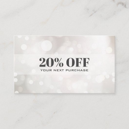 Chic Subtle Glitter White Bokeh Coupon Kaart Visitekaartje (Voorkant)