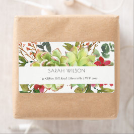Chic Succulent Desert Cactus Red Floral Address Etiket
