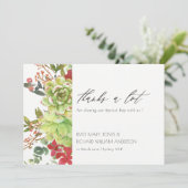Chic Succulent Desert Cactus Red Floral Wedding Bedankkaart (Staand voorkant)