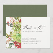 Chic Succulent Desert Cactus Red Floral Wedding Bedankkaart (Voorkant / Achterkant)