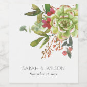 Chic Succulent Desert Cactus Red Floral Wedding Wijn Etiket (Enkel label)