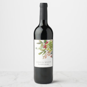 Chic Succulent Desert Cactus Red Floral Wedding Wijn Etiket