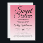 Chic Summer Pink Ombre Sweet 16 16th Birthday Kaart<br><div class="desc">Een chic roze ombre design Sweet 16 verjaardagsuitnodiging. De heldere roze vervaagt op een witte achtergrond. De tekst "Sweet Sixteen"in zwart wordt geplaatst in modern manuscript. Voor dit ontwerp wordt de kleurenroze limonade gebruikt. Elegant 16e verjaardagsfeest nodigt uit voor een glamoureuze Sweet Sixteen, perfect voor haar, de fashionista die houdt...</div>