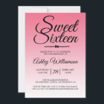 Chic Summer Pink Ombre Sweet 16 16th Birthday Kaart<br><div class="desc">Een chic roze ombre design Sweet 16 verjaardagsuitnodiging. De heldere roze vervaagt op een witte achtergrond. De tekst "Sweet Sixteen"in zwart wordt geplaatst in modern manuscript. Voor dit ontwerp wordt de kleurenroze limonade gebruikt. Elegant 16e verjaardagsfeest nodigt uit voor een glamoureuze Sweet Sixteen, perfect voor haar, de fashionista die houdt...</div>