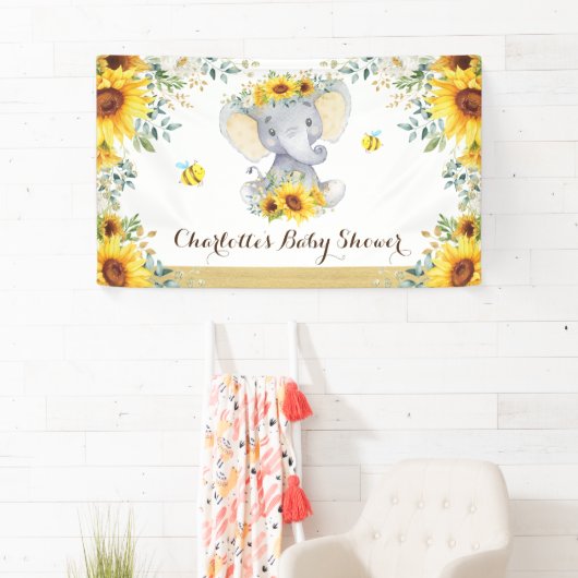 Chic Summer Sunflower Elephant & bijen Baby shower Spandoek (Insitu)