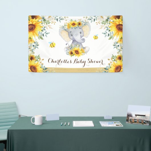 Chic Summer Sunflower Elephant & bijen Baby shower Spandoek (Beurs)
