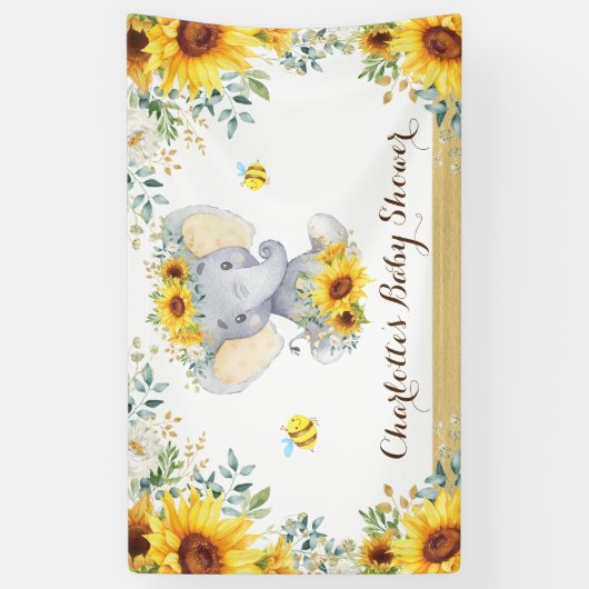 Chic Summer Sunflower Elephant & bijen Baby shower Spandoek (Verticaal)
