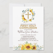Chic Summer Sunflower First Heilige Communie Kaart (Voorkant)