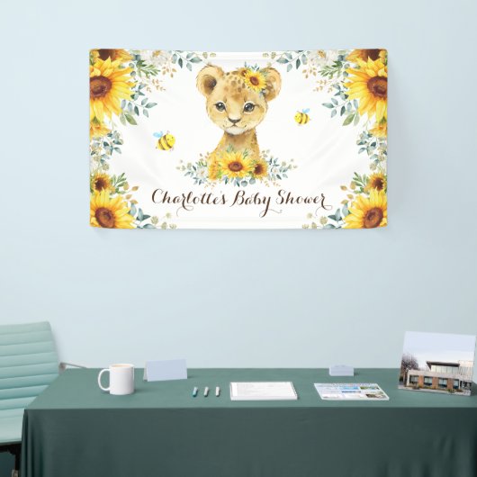 Chic Summer Sunflower Lion Cub & bijen Baby shower Spandoek (Beurs)