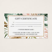 Chic Summer Tropical Leaves Cadeft Certificate Kaa Visitekaartje (Achterkant)