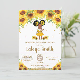 Chic Sunflower African American Girl Baby shower  Kaart