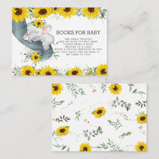 Chic Sunflower Baby Elephant brengt in plaats daar Informatiekaartje (Voorkant / Achterkant)