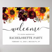Chic Sunflower Burgundy Bachelorette Welcome