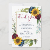 Chic Sunflower Burgundy Navy Blue Floral Bedankkaart (Voorkant)