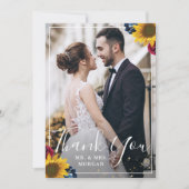 Chic Sunflower Burgundy Navy Blue Floral Foto Bedankkaart (Voorkant)