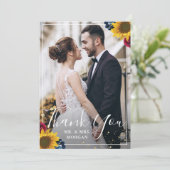 Chic Sunflower Burgundy Navy Blue Floral Foto Bedankkaart (Staand voorkant)