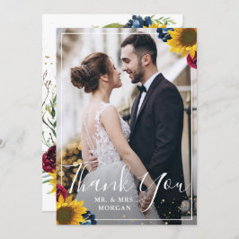 Chic Sunflower Burgundy Navy Blue Floral Foto Bedankkaart