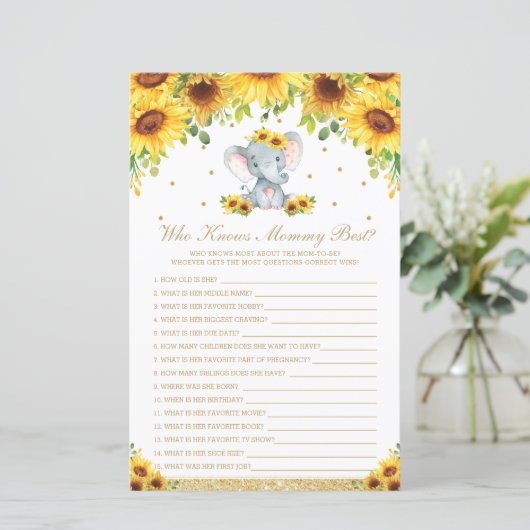 Chic Sunflower Elephant die mama het beste spel ke (Staand voorkant)