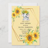 Chic Sunflower Elephant Girl Baby shower Kaart (Voorkant)
