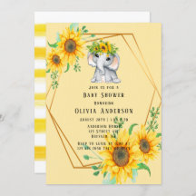 Chic Sunflower Elephant Girl Baby shower