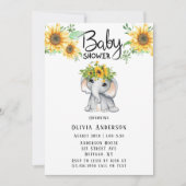 Chic Sunflower Elephant Girl Baby shower Kaart (Voorkant)