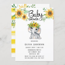 Chic Sunflower Elephant Girl Baby shower