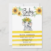 Chic Sunflower Elephant Girl Baby shower Kaart (Voorkant)